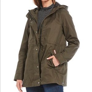 SZ:XS Hunter Cotton Smock Water Resistant Long Sleeve Hooded Rain Jacket - Olive